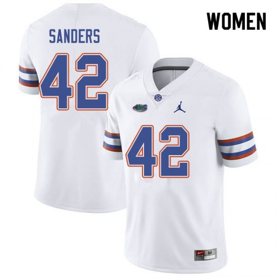 Women's Florida Gators #42 Umstead Sanders NCAA Jordan Brand White Authentic Stitched College Football Jersey SQO4662AZ